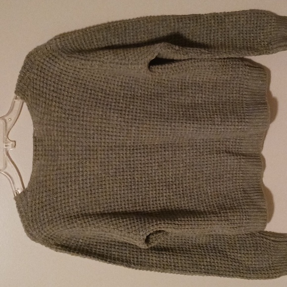 Eddie Bauer Heathered Gray Lambswool V-Neck Waffle Textured Sweater - Picture 4 of 7